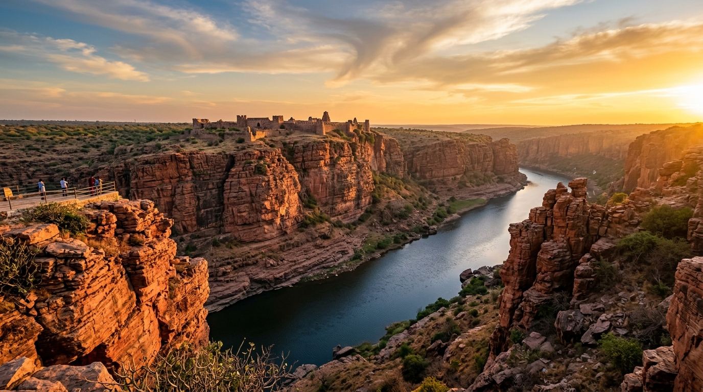 Gandikota red sandstone Pennar river canyon, Andhra Pradesh