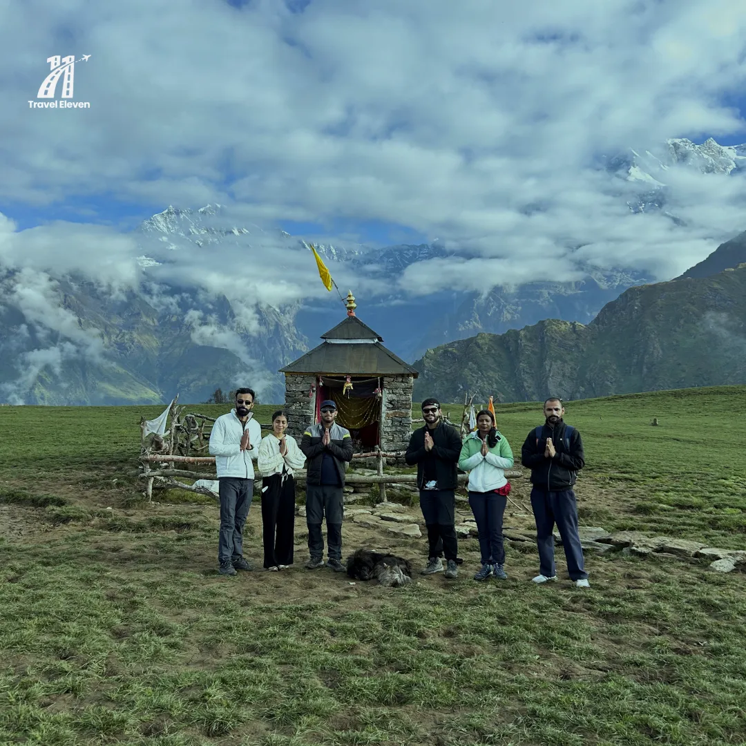 Madhyamaheshwar Panch Kedar stone temple on Bugyal meadow under Chaukhamba
